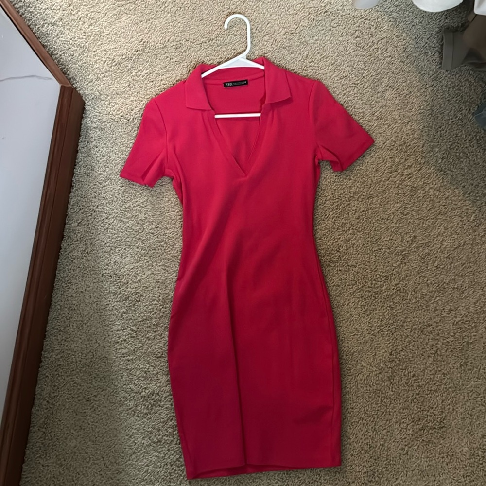 Hot pink ribbed dress